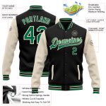 Personalized Varsity Letterman Bomber Jacket Black Green Cream Full-Snap Two Tone Personalized Black Kelly Green-Cream Bomber