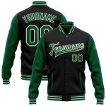 Personalized Two Tone Black Kelly Green Varsity Bomber Letterman Jacket Full-Snap Personalized Black Kelly Green-Cream Bomber