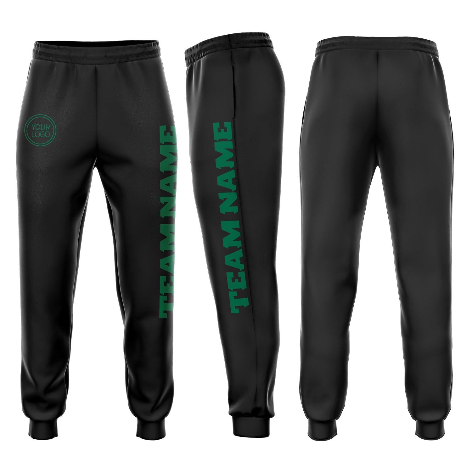 Personalized Fleece Jogger Sweatpants Black Kelly Green Color Options Personalized Black Kelly Green Fleece Jogger Sweatpants