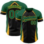 Custom Name Number Baseball Jersey, Personalized 3D Pattern Black Kelly Green-Gold Authentic Curve Design Personalized Black