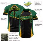 Custom Name Number Baseball Jersey, Personalized 3D Pattern Black Kelly Green-Gold Authentic Curve Design Personalized Black