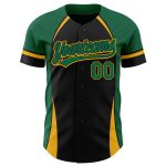 Custom Name Number Baseball Jersey, Personalized 3D Pattern Black Kelly Green-Gold Authentic Curve Design Personalized Black