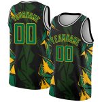 Custom Basketball Jersey with 3D Geometric Shapes in Black and Kelly Green-Gold - Personalized Name and Number Personalized