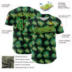 Custom Name Number Tropical Monstera Baseball Jersey Black Kelly Green-Gold 3D Pattern Design Authentic Personalized Black