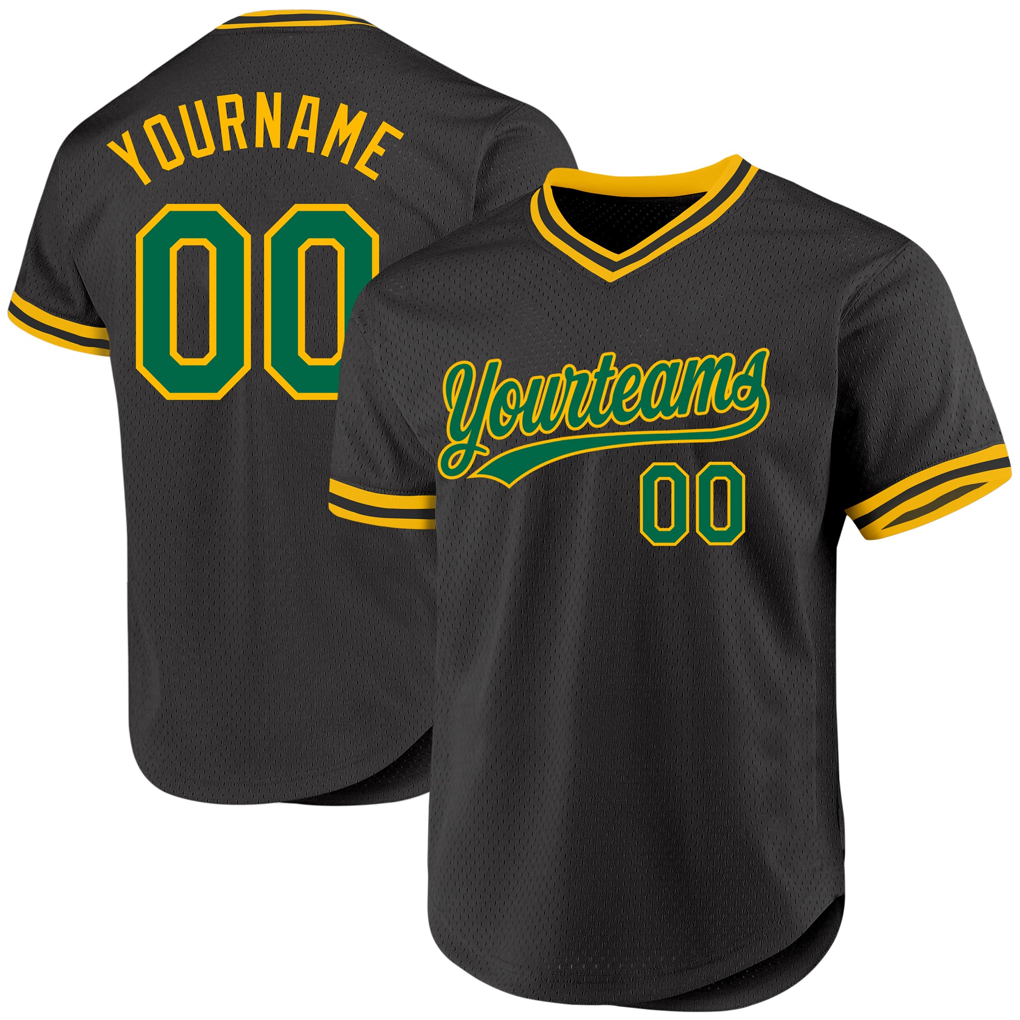 Custom Name Number Personalized Baseball Jersey Black Kelly Green Gold Authentic Throwback Personalized Black Kelly Green-Gold
