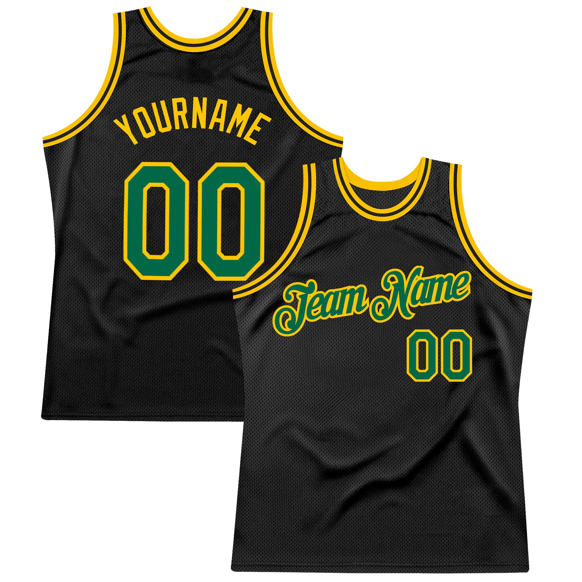 Custom Name Number Basketball Jersey - Personalized Black Kelly Green Gold Authentic Throwback Personalized Black Kelly Green-Gold