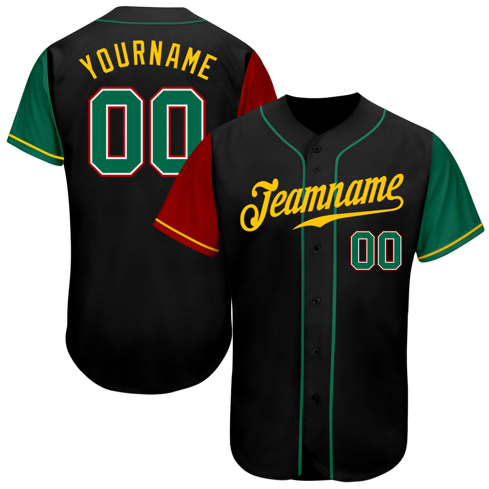 Personalized Baseball Jersey - Authentic Two Tone Black Kelly Green Gold Personalized Black Kelly Green-Gold Authentic Two