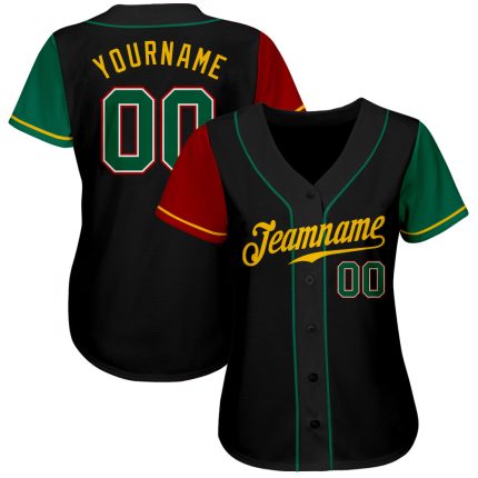 Personalized Baseball Jersey - Authentic Two Tone Black Kelly Green Gold Personalized Black Kelly Green-Gold Authentic Two