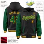 Custom Name and Number Personalized Black and Kelly Green Gold Two Tone Varsity Letterman Bomber Hoodie Jacket Personalized
