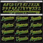 Custom Name Number Black Kelly Green Gold Varsity Letterman Bomber Jacket Full-Snap Two Tone Personalized Black Kelly Green-Gold
