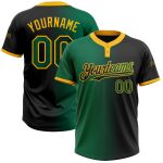 Personalized Unisex Softball Jersey Black Kelly Green Gold Gradient Two-Button Fashion Personalized Black Kelly Green-Gold