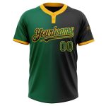 Personalized Unisex Softball Jersey Black Kelly Green Gold Gradient Two-Button Fashion Personalized Black Kelly Green-Gold