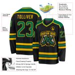 Custom Team Hockey Jersey - Personalized Black and Kelly Green with Gold Name & Number Personalized Black Kelly Green-Gold