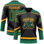 Personalized Black Green Gold Hockey Lace Neck Jersey for Men and Women Personalized Black Kelly Green-Gold Hockey Lace Neck