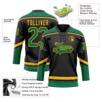 Personalized Black Green Gold Hockey Lace Neck Jersey for Men and Women Personalized Black Kelly Green-Gold Hockey Lace Neck