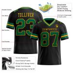Personalized Black Green and Gold Football Jersey - Custom Mesh Style Personalized Black Kelly Green-Gold Mesh Football Jersey