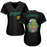 Custom Black Green Gold Skull Pineapple Baseball Jersey - Personalized Sports Apparel Personalized Black Kelly Green-Gold
