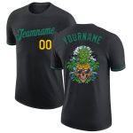 Personalized Skull Pineapple Head T-Shirt in Black Kelly Green-Gold Performance Fabric Personalized Black Kelly Green-Gold