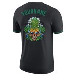 Custom Black Kelly Green-Gold Skull Pineapple Head Performance T-Shirt with Team Name and Number Personalized Black Kelly