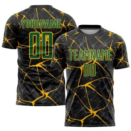 Personalized Black Kelly Green Gold Soccer Uniform Jersey - Sublimation Fabric Personalized Black Kelly Green-Gold Sublimation