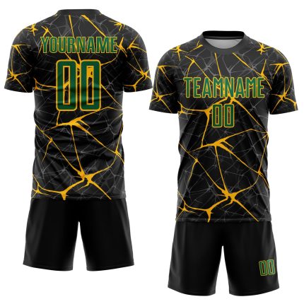 Custom Name & Number Soccer Jersey, Personalized Black Kelly Green-Gold Sublimation Uniform Personalized Black Kelly Green-Gold