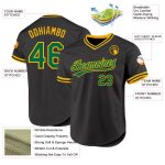 Personalized Green Gold Throwback Baseball Jersey - Custom Black Jersey for Fans Personalized Black Kelly Green-Gold Throwback