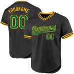 Personalized Green Gold Throwback Baseball Jersey - Custom Black Jersey for Fans Personalized Black Kelly Green-Gold Throwback