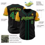 Personalized Black Green Gold Two Tone Baseball Jersey for Adults Personalized Black Kelly Green-Gold Two Tone Baseball Jersey