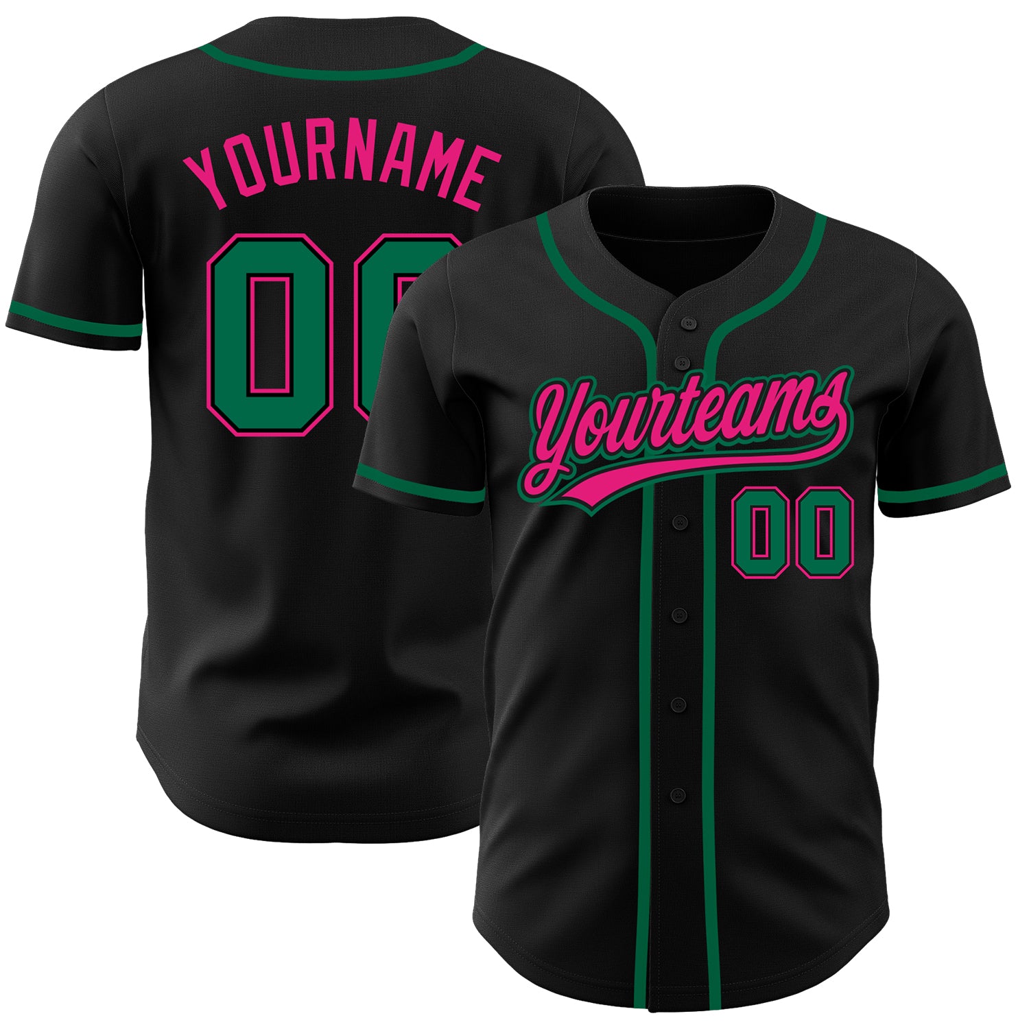 Personalized Black Hot Pink Kelly Green Baseball Jersey for Women Personalized Black Kelly Green-Hot Pink Baseball Jersey