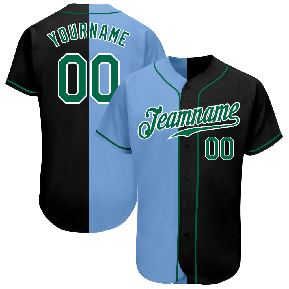 Custom Name and Number Personalized Baseball Jersey - Black, Kelly Green, Light Blue, Authentic Split Fashion Personalized