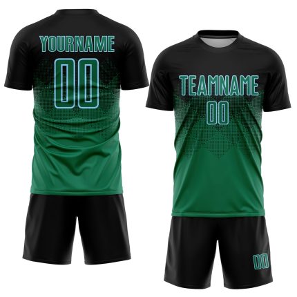 Personalized Soccer Uniform Jersey - Black Kelly Green Light Blue Sublimation Design Personalized Black Kelly Green-Light