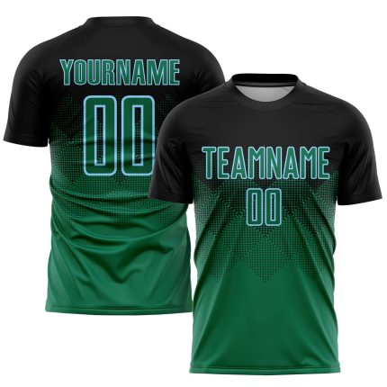 Personalized Soccer Uniform Jersey - Black Kelly Green Light Blue Sublimation Design Personalized Black Kelly Green-Light