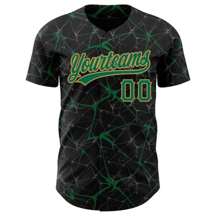 Personalized 3D Abstract Network Baseball Jersey in Black, Kelly Green, Old Gold Personalized Black Kelly Green-Old Gold