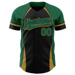 Personalized 3D Curve Solid Baseball Jersey in Black, Kelly Green, and Old Gold Personalized Black Kelly Green-Old Gold 3D