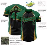 Personalized 3D Curve Solid Baseball Jersey in Black, Kelly Green, and Old Gold Personalized Black Kelly Green-Old Gold 3D