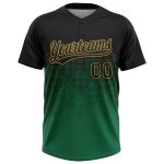 Personalized Black Kelly Green Gold 3D Gradient Two-Button Unisex Softball Jersey Personalized Black Kelly Green-Old Gold