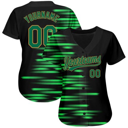 Custom Authentic Baseball Jersey with 3D Pattern Design in Black, Kelly Green, Old Gold - Personalized Name & Number Personalized