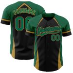 Custom Authentic Baseball Jersey - Personalized Black Kelly Green Gold 3D Pattern Design with Name and Number Personalized
