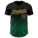 Custom Name and Number Baseball Jersey with 3D Gradient Pattern in Black, Kelly Green and Old Gold Square Shapes - Personalized Design