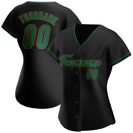 Custom Baseball Jersey with Personalized Name and Number in Black, Kelly Green, and Old Gold - Authentic Team Gear Personalized