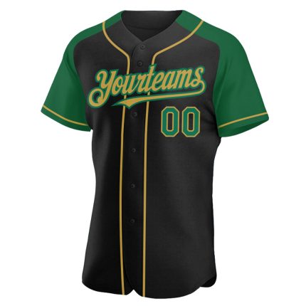 Custom Name Number Baseball Jersey - Personalized Black Kelly Green Old Gold Authentic Raglan Sleeves Personalized Black