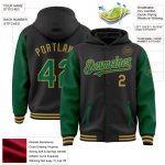 Custom Name Number Varsity Letterman Hoodie Jacket - Personalized Black Kelly Green Old Gold Two-Tone Bomber Personalized