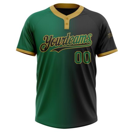 Custom Name Number Softball Jersey Unisex Gradient Black Kelly Green Old Gold Two-Button Fashion Personalized Black Kelly