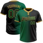 Custom Black Kelly Green Gold Gradient Softball Jersey Unisex Two-Button Fashion Personalized Black Kelly Green-Old Gold