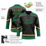 Custom Name and Number Hockey Lace Neck Jersey - Personalized Black and Kelly Green-Old Gold Team Jersey Personalized Black