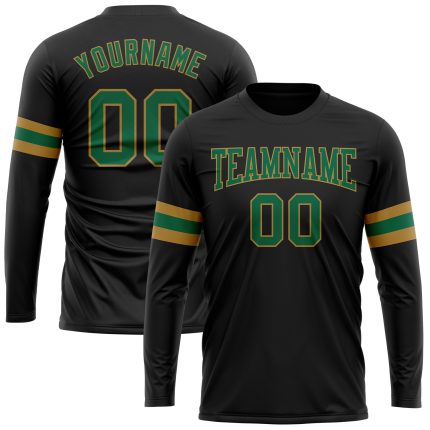 Personalized Performance T-Shirt in Black Kelly Green and Old Gold - Long Sleeve Design Personalized Black Kelly Green-Old