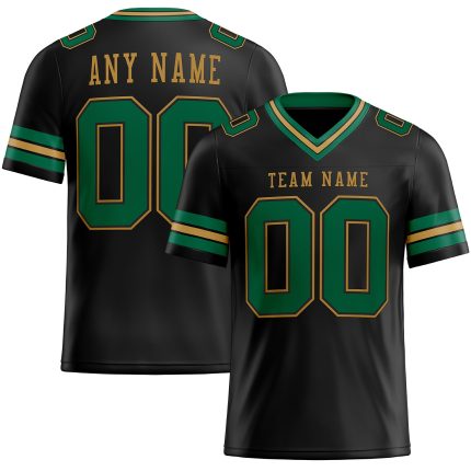 Custom Football Jersey for Team - Personalized Black Kelly Green-Old Gold with Name and Number - Authentic Mesh Design Personalized