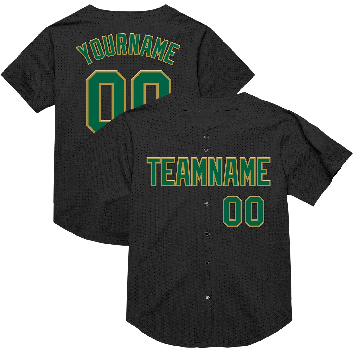Personalized Black Kelly Green Old Gold Mesh Baseball Jersey - Authentic Throwback Design Personalized Black Kelly Green-Old