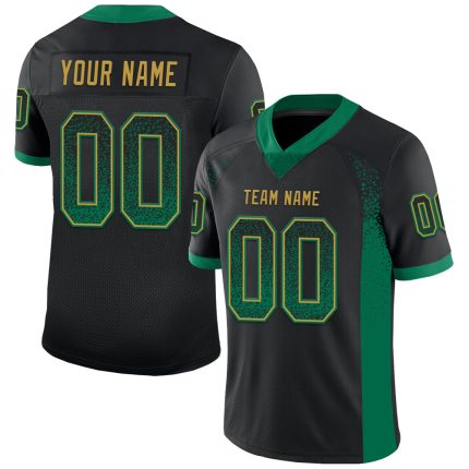 Custom Mesh Football Jersey with Personalized Name & Number - Black, Kelly Green & Old Gold Drift Style Personalized Black