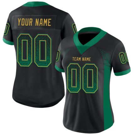 Personalized Black Green Old Gold Fashion Football Jersey - Mesh Drift Style Personalized Black Kelly Green-Old Gold Mesh